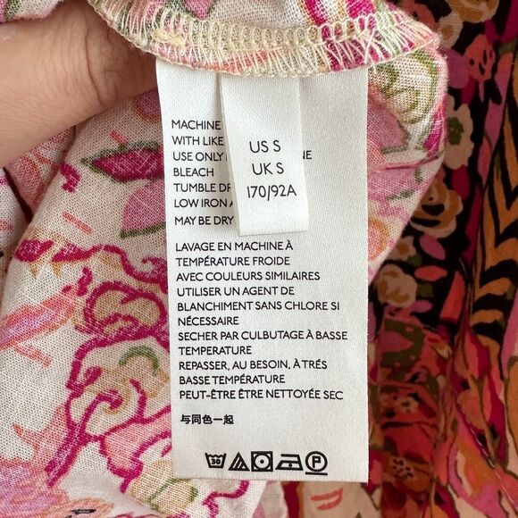 Free People Tunic Small Tulum Floral Boho Linen Blend Flowy Flounce Top Festival - Picture 8 of 12